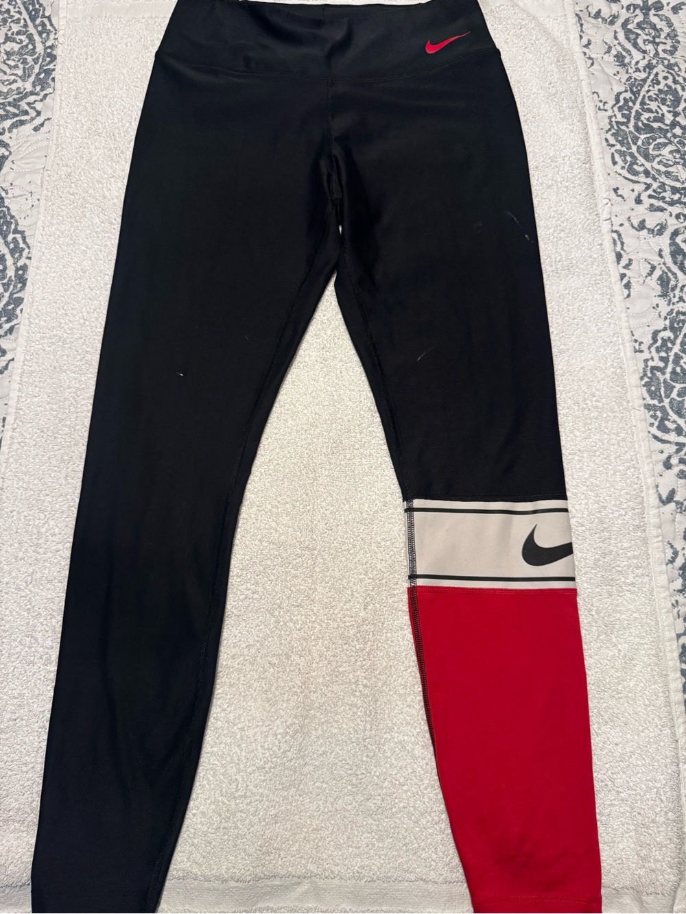 Nike Black Leggings with Red and Cream Colorblock